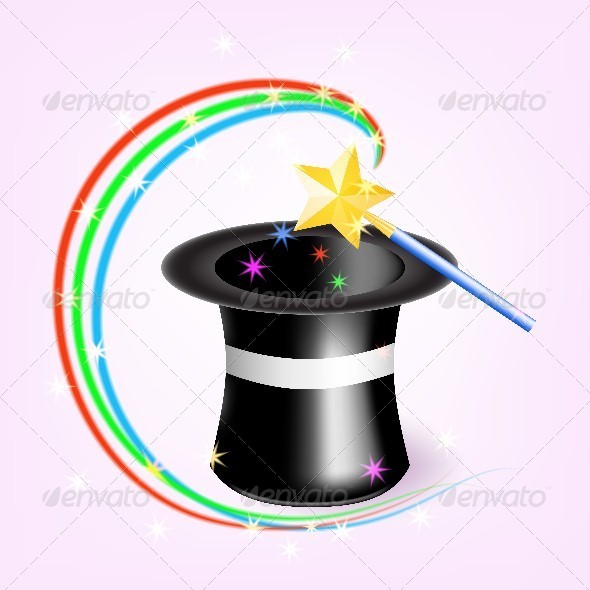 Magic Hat with Magic wand, Vectors | GraphicRiver