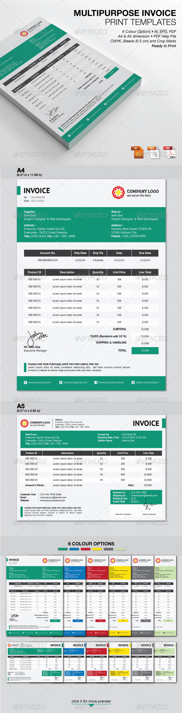 Multipurpose Invoice Print Templates, Print Templates | GraphicRiver