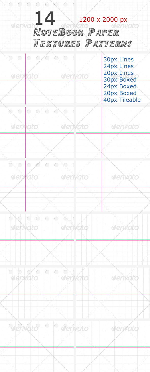 14 NoteBook Paper Textures Patterns, Textures | GraphicRiver