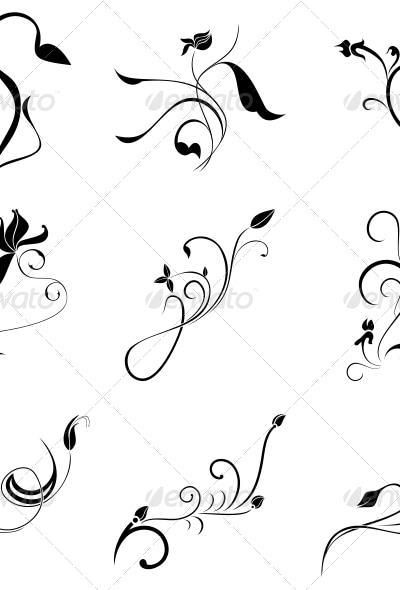 Curly Flowers Designs Vector Pack , Vectors | GraphicRiver