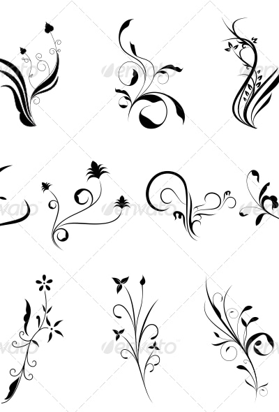 Curly Flowers Designs Vector Pack, Vectors | GraphicRiver