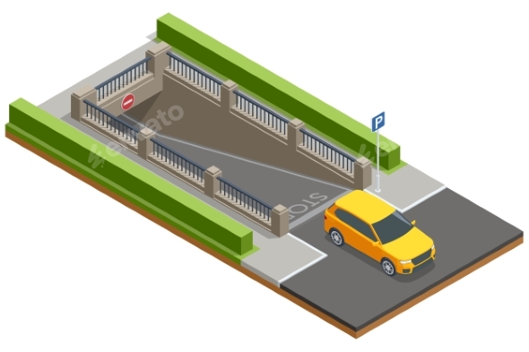 Isometric Vector Illustration of a Parking Ramp, Vectors | GraphicRiver