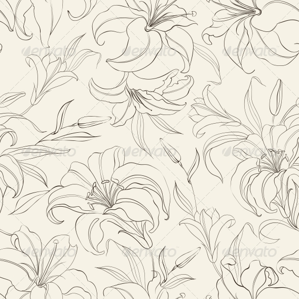 Seamless Pattern with Blooming Lilies, Vectors | GraphicRiver