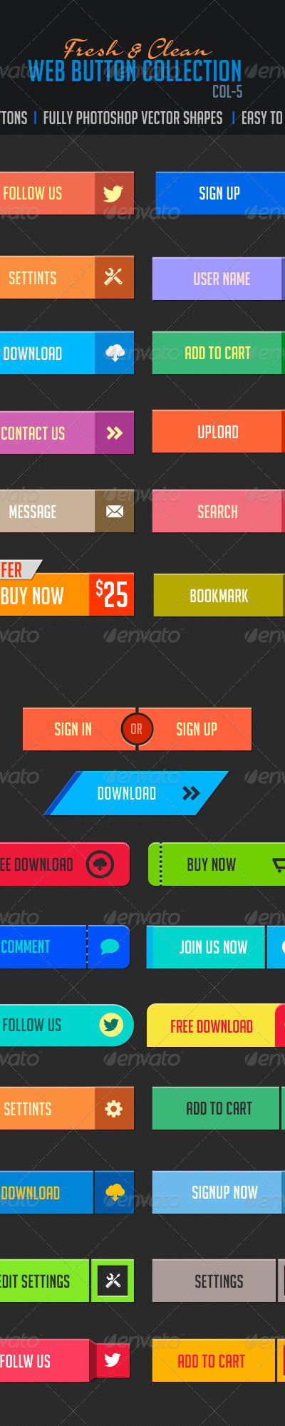 Web Buttons Col-5 Fresh & Clean, Web Elements | GraphicRiver