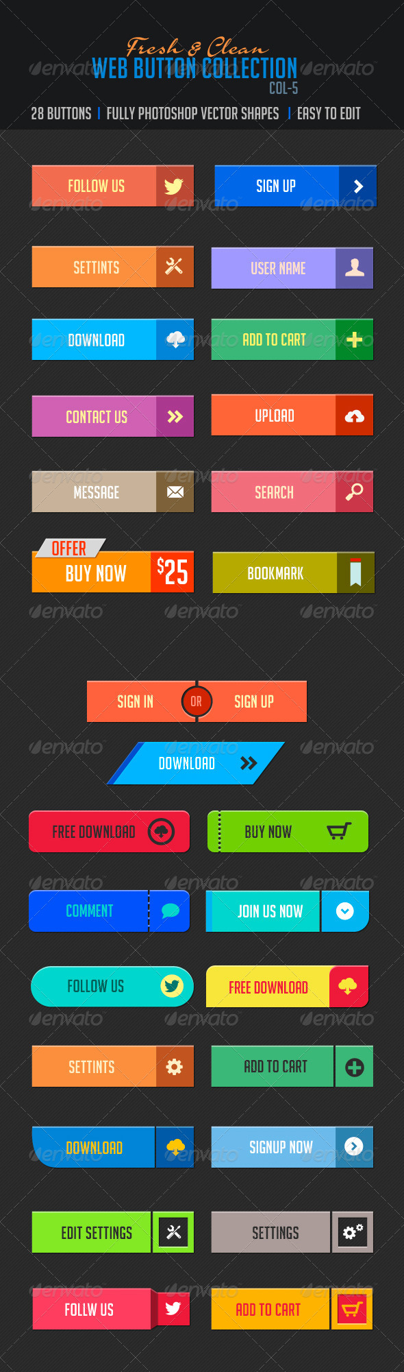Web Buttons Col-5 Fresh & Clean, Web Elements | GraphicRiver