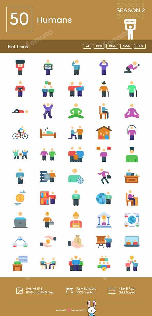 Humans Flat Multicolor Icons, Icons | GraphicRiver