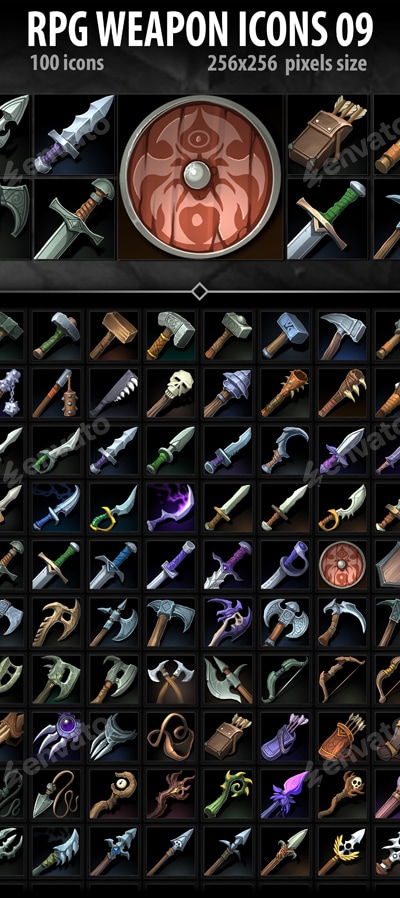 RPG Weapon Icons 09, Game Assets | GraphicRiver
