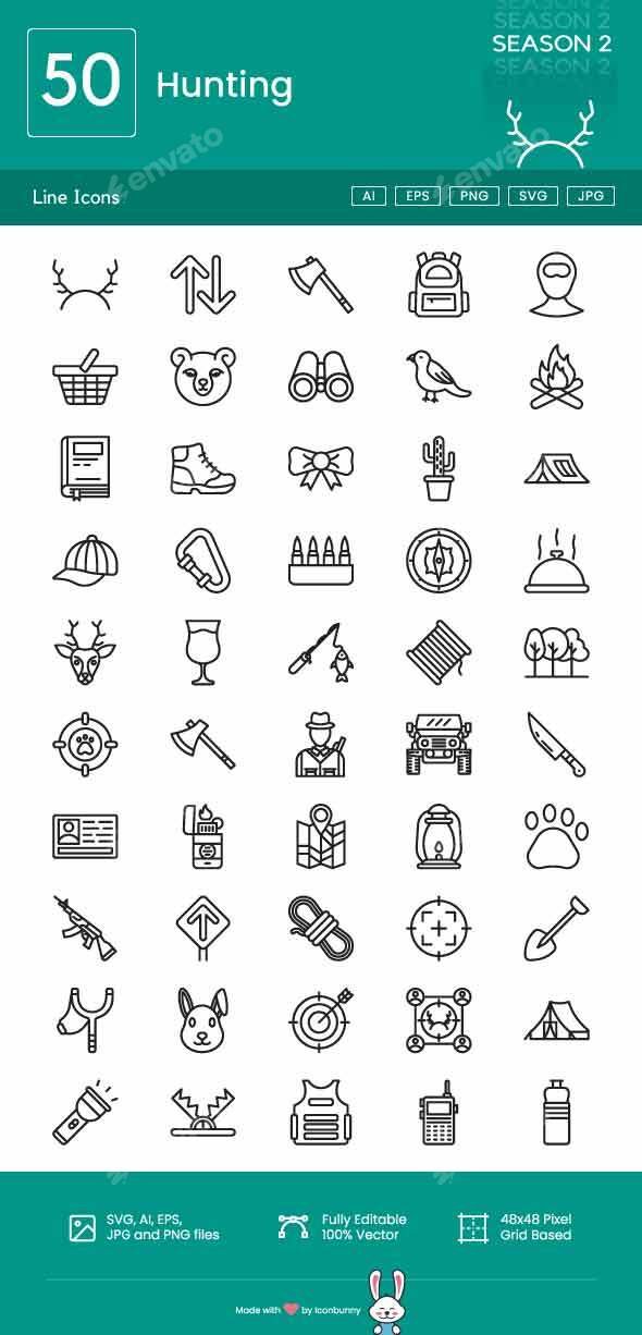 Hunting Line Icons, Icons | GraphicRiver