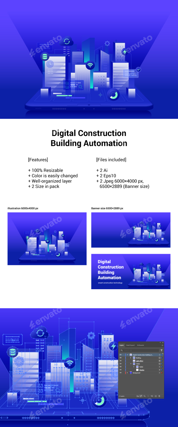 Digital Construction Building Automation, Vectors | GraphicRiver