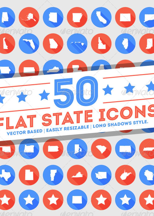 50 Flat U.S. State Icons, Vectors | GraphicRiver