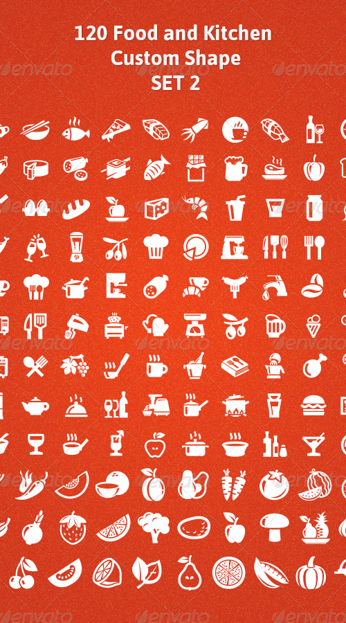 120 Food and Kitchen Custom Shape (Set 2), Add-ons | GraphicRiver