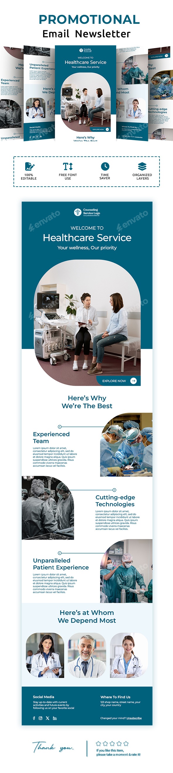 Healthcare Service Email Newsletter PSD Template, Web Elements ...