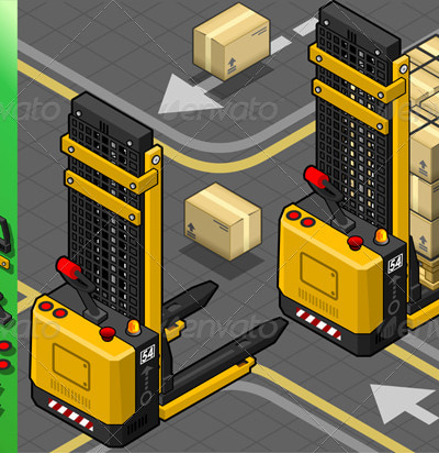 Isometric Forklift in Two Positions in Rear View, Vectors | GraphicRiver