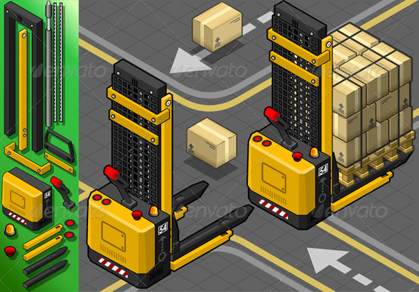 Isometric Forklift in Two Positions in Rear View, Vectors | GraphicRiver