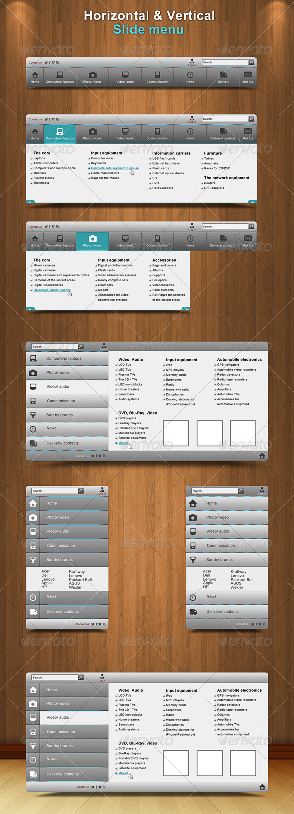 Slide Bars Menu, Web Elements | GraphicRiver