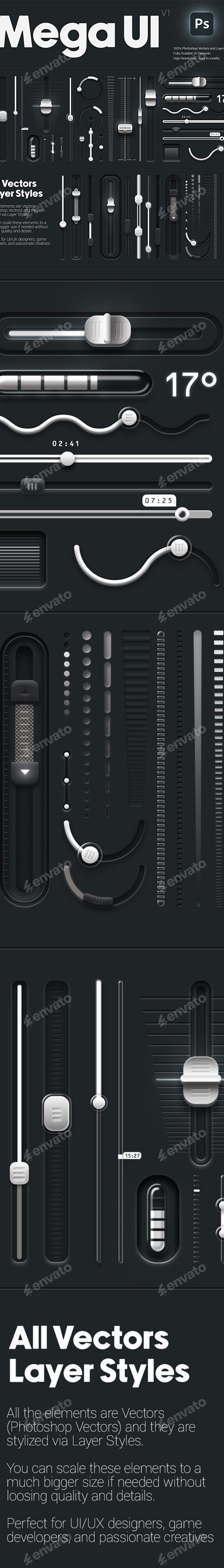 Sliders Scrollbars and cursors Mega UI KIT, Game Assets | GraphicRiver