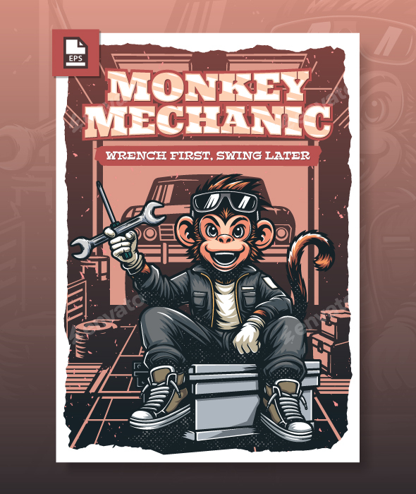Mechanic Monkey Vector Character Illustration, Graphics | GraphicRiver