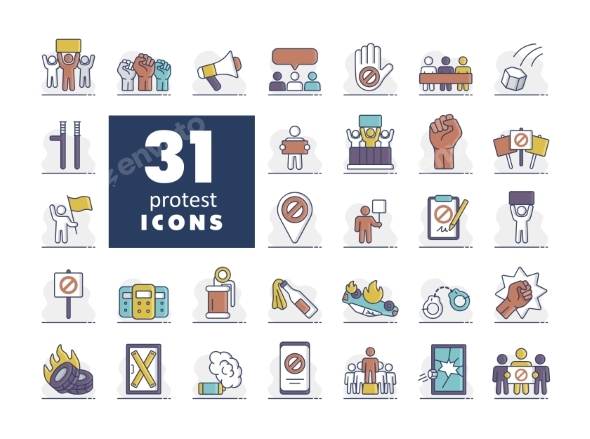 Protest Strike Revolution Set Vector Icons, Vectors | GraphicRiver