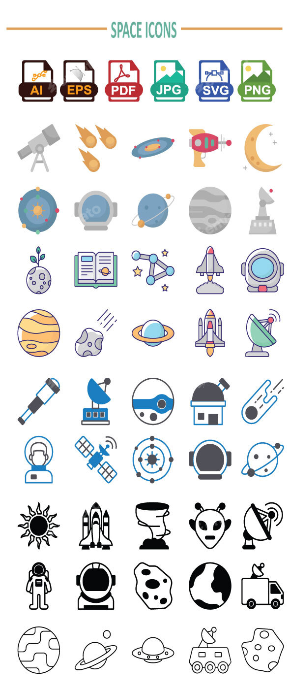 Space Icons Pack – Minimal & Modern Vector Set, Icons | GraphicRiver