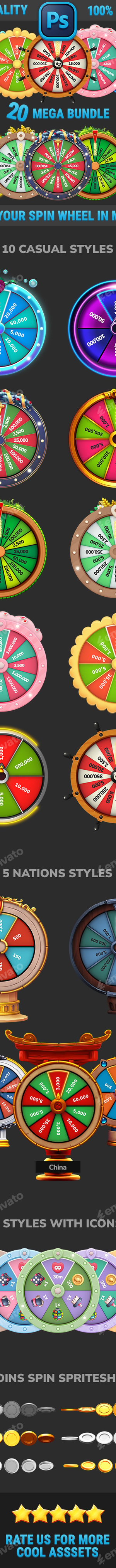 20 Spin Wheel Themes • UI Fortune Mega Bundle, Game Assets | GraphicRiver