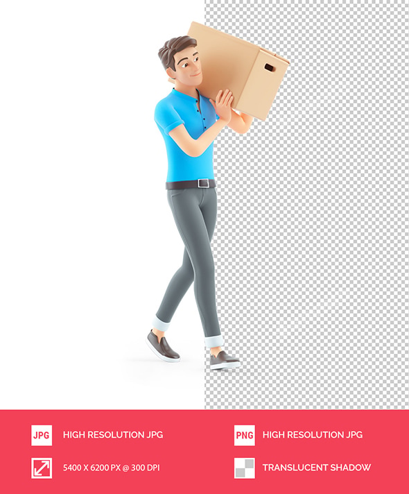 3D Man Carrying Box on his Shoulder, Graphics | GraphicRiver
