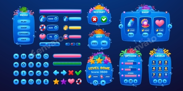 Sea and Ocean Underwater Game Interface GUI Asset, Vectors | GraphicRiver