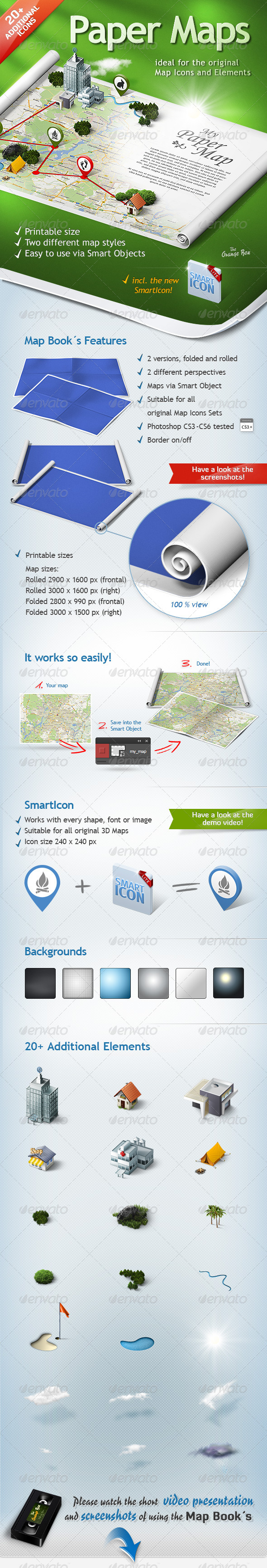 Paper Maps – The stage for your 3D Maps and Icons, Graphics | GraphicRiver