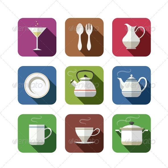 Kitchen Tableware Set of Icons, Vectors | GraphicRiver