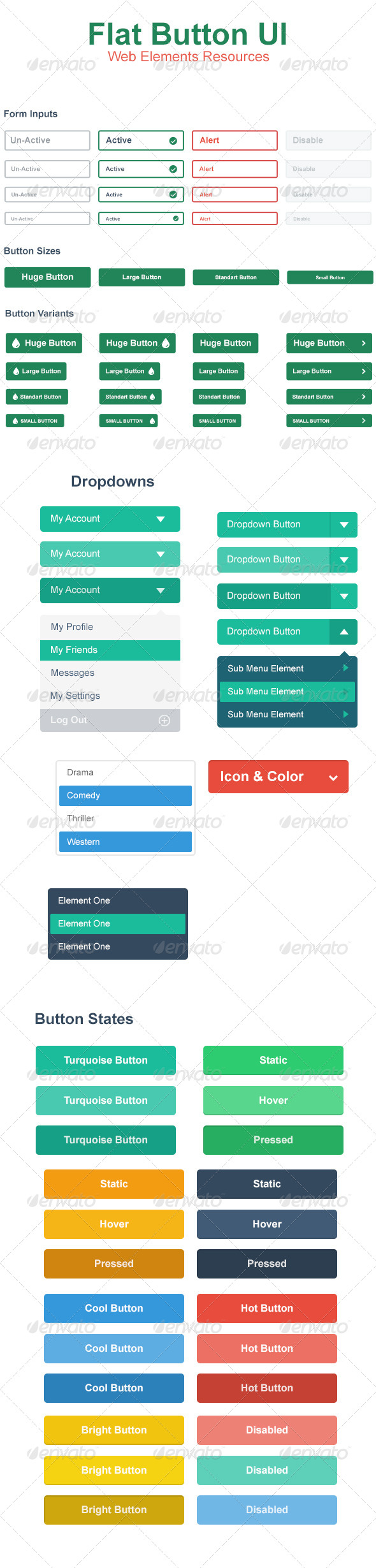 Flat Web Button UI, Web Elements | GraphicRiver