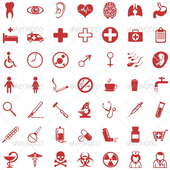 Vector Set of 49 Red Medical Icons, Icons | GraphicRiver