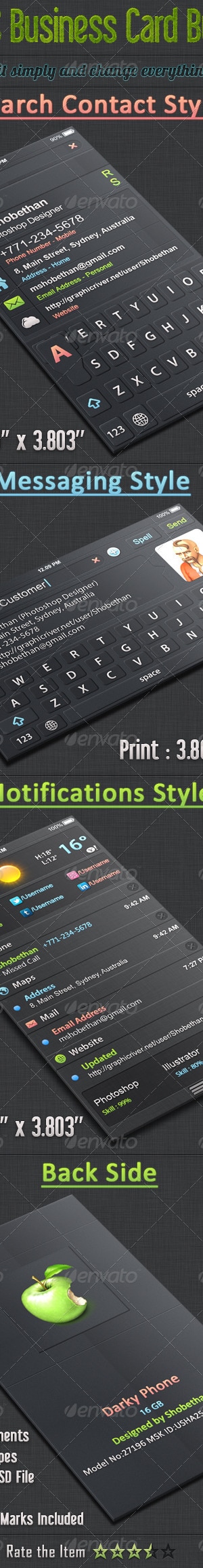 Dark iOS Business Card Bundle - 01, Print Templates | GraphicRiver