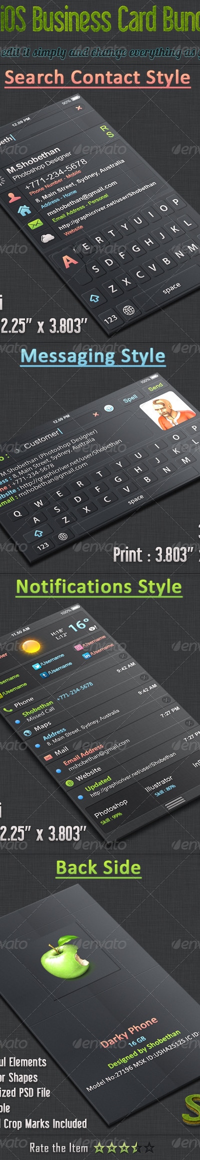 Dark iOS Business Card Bundle - 01, Print Templates | GraphicRiver
