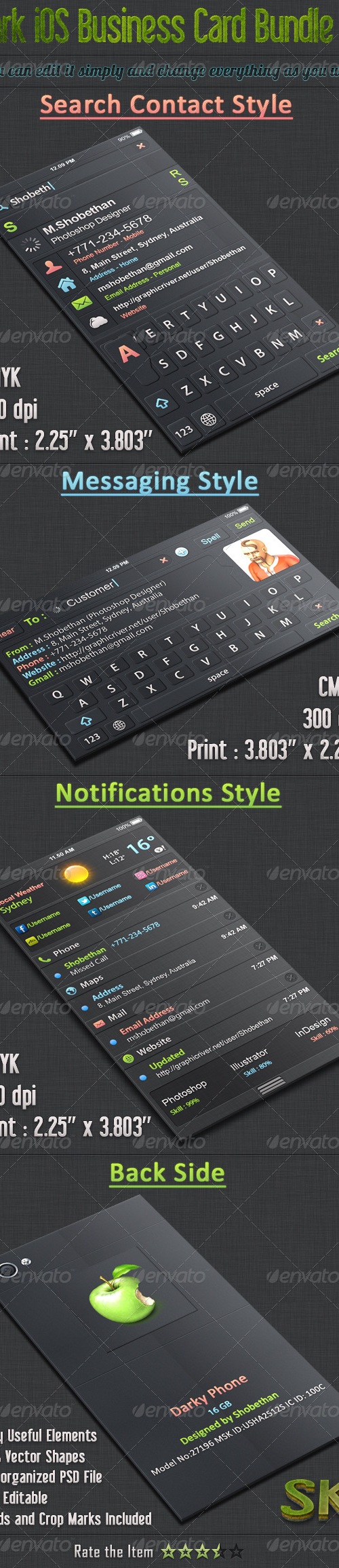 Dark iOS Business Card Bundle - 01, Print Templates | GraphicRiver