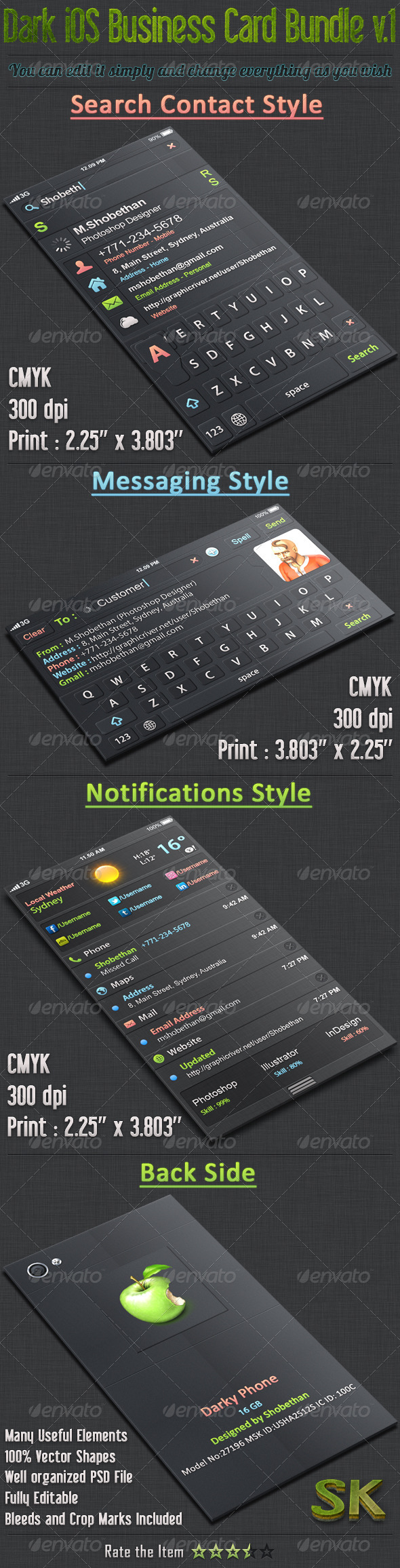 Dark iOS Business Card Bundle - 01, Print Templates | GraphicRiver