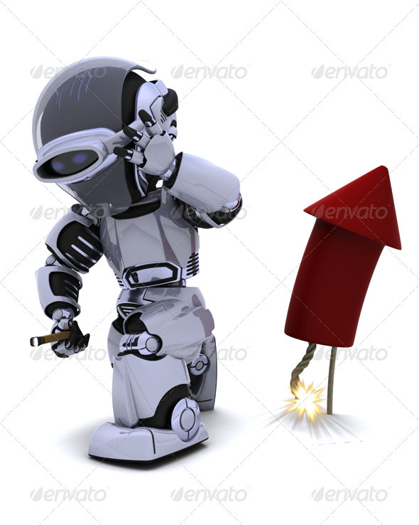 Robot Lighting a Firework, Graphics | GraphicRiver