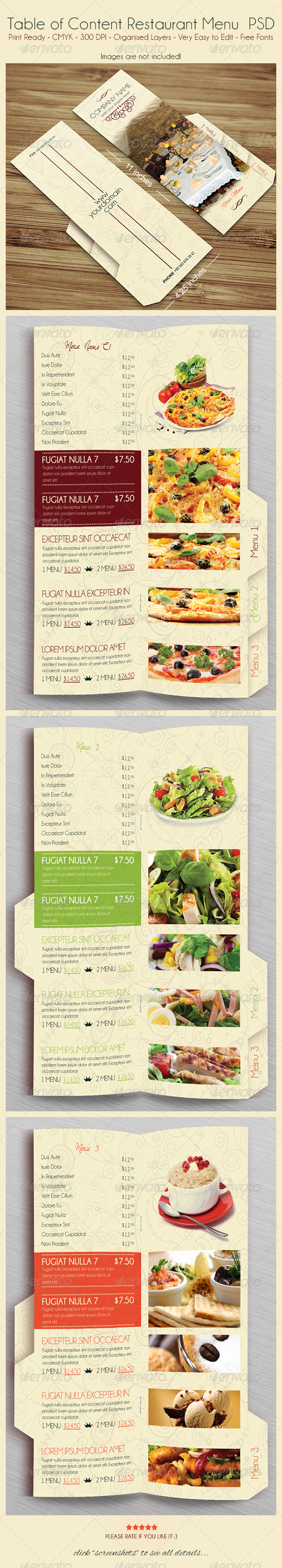 Table of Content Restaurant Menu, Print Templates | GraphicRiver