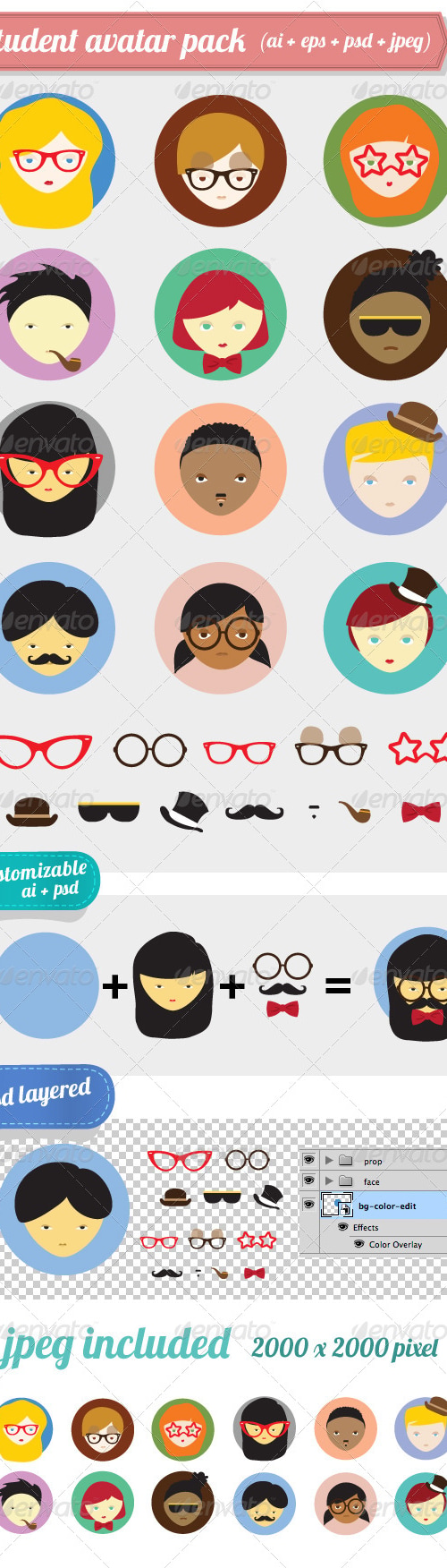 Student Avatars Pack, Vectors | GraphicRiver