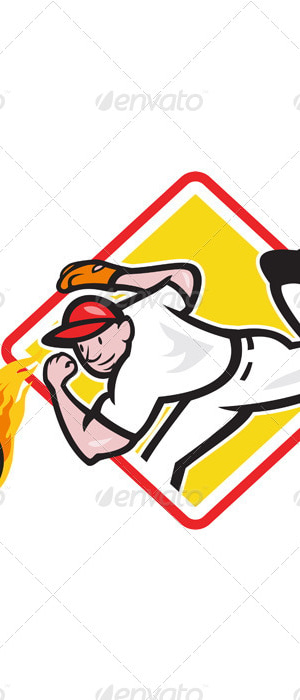 Baseball Pitcher Throwing Fire Ball Diamond, Vectors | GraphicRiver