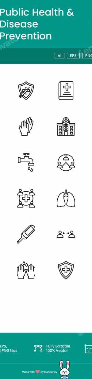 25 Public Health & Disease Prevention Line Icons, Icons | GraphicRiver