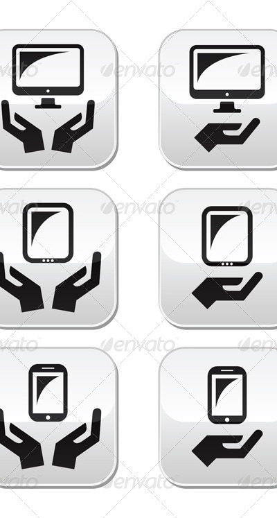Hands with Computer Devices, Vectors | GraphicRiver