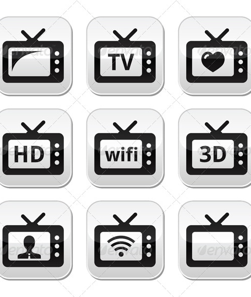TV Set Vector Buttons, Vectors | GraphicRiver