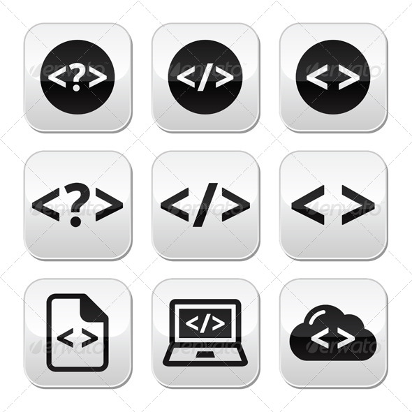 Programming Code Vector Buttons Set, Vectors | GraphicRiver