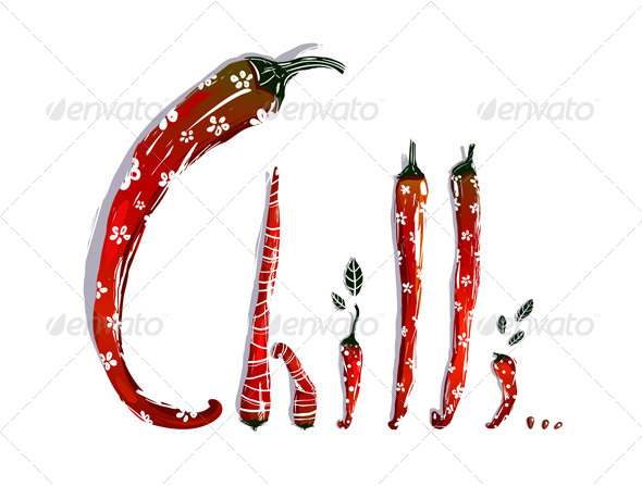 Funny Red Chilli Pepper Pods Lettering, Vectors | GraphicRiver