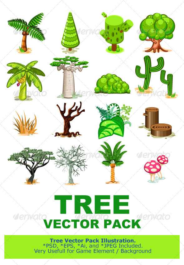 Tree Vector Illustration Collection Pack, Vectors | GraphicRiver