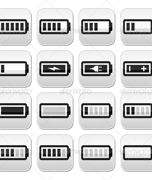 Battery Charge Vector Buttons Set, Vectors | GraphicRiver