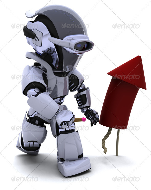Robot Lighting a Firework, Graphics | GraphicRiver