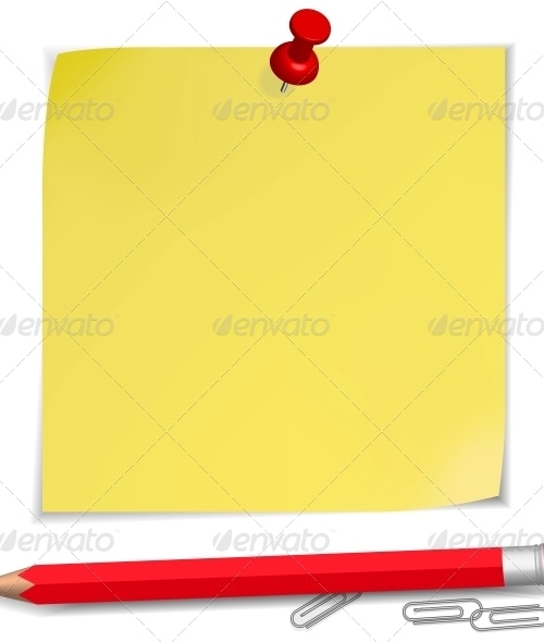Adhesive Notes with Pin and Pencil, Vectors | GraphicRiver