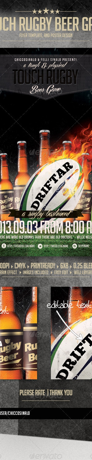 Touch Rugby Beer Game Flyer, Print Templates | GraphicRiver