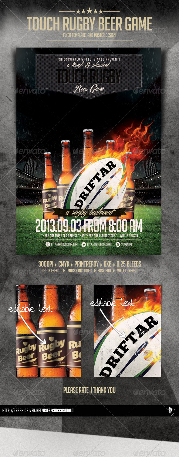 Touch Rugby Beer Game Flyer, Print Templates | GraphicRiver
