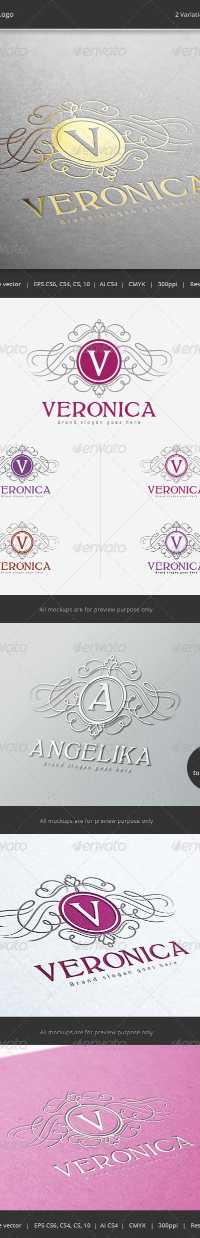 Veronica Letter Crest Logo, Logo Templates | GraphicRiver